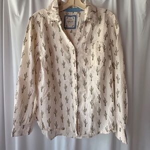 Style &  Co Women’s Cotton Cactus Button Up Shirt - Roll Tab/Long Sleeve - Small
